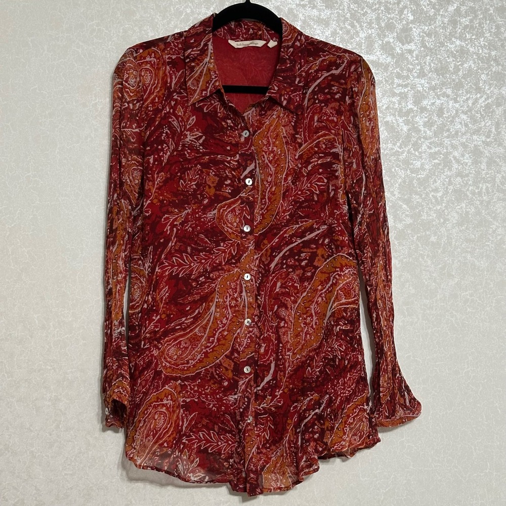 Soft Surroundings Cheyla Paisley Button Down Blouse‎ Viscose Boho Red S